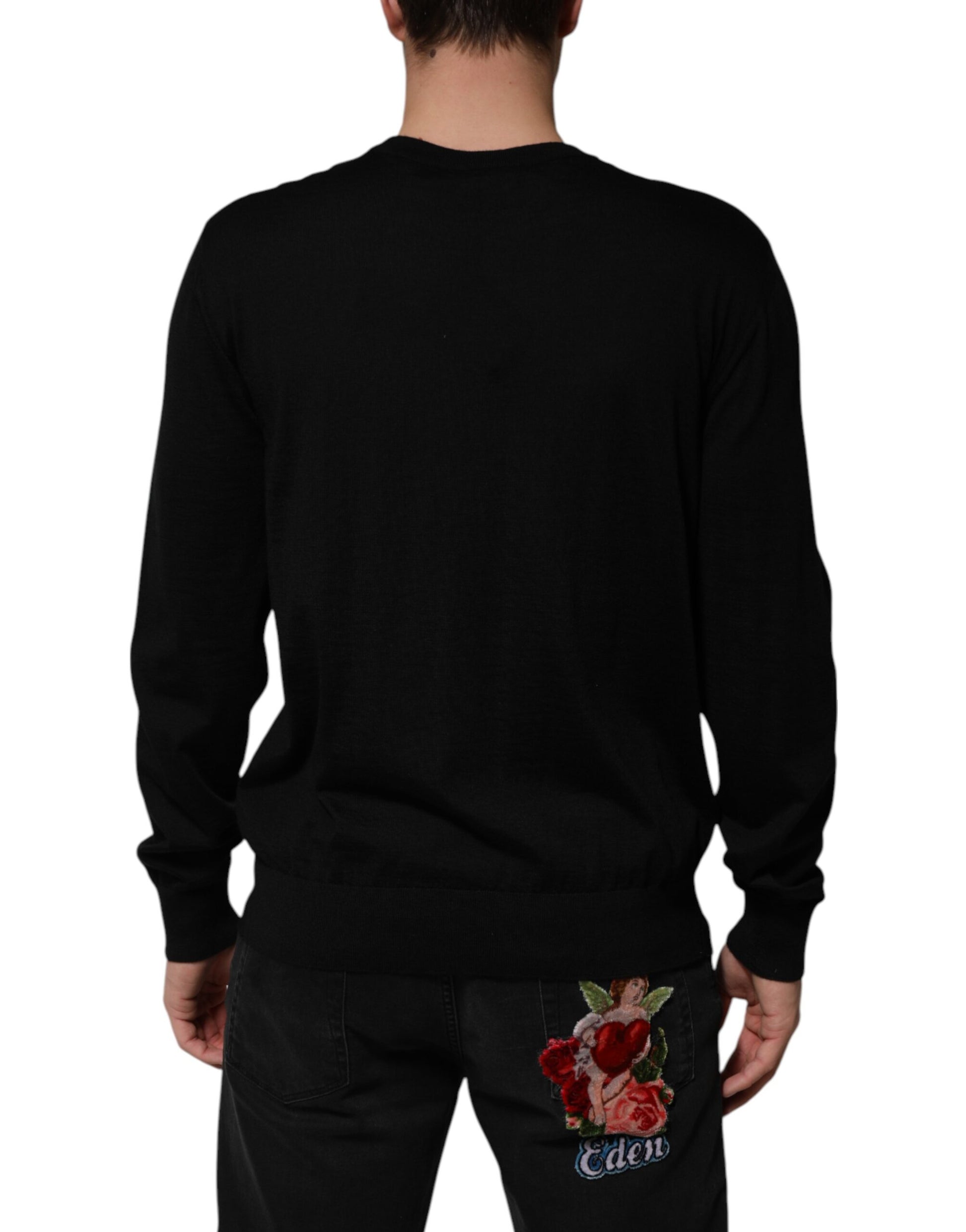 Black Cashmere Cherub Print Baroque Sweater
