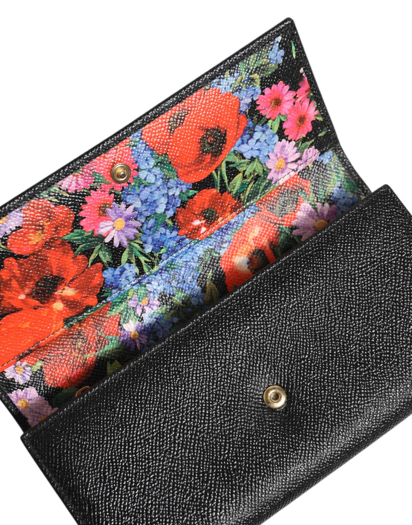 Black Leather Logo Plaque Trifold Card Holder Wallet