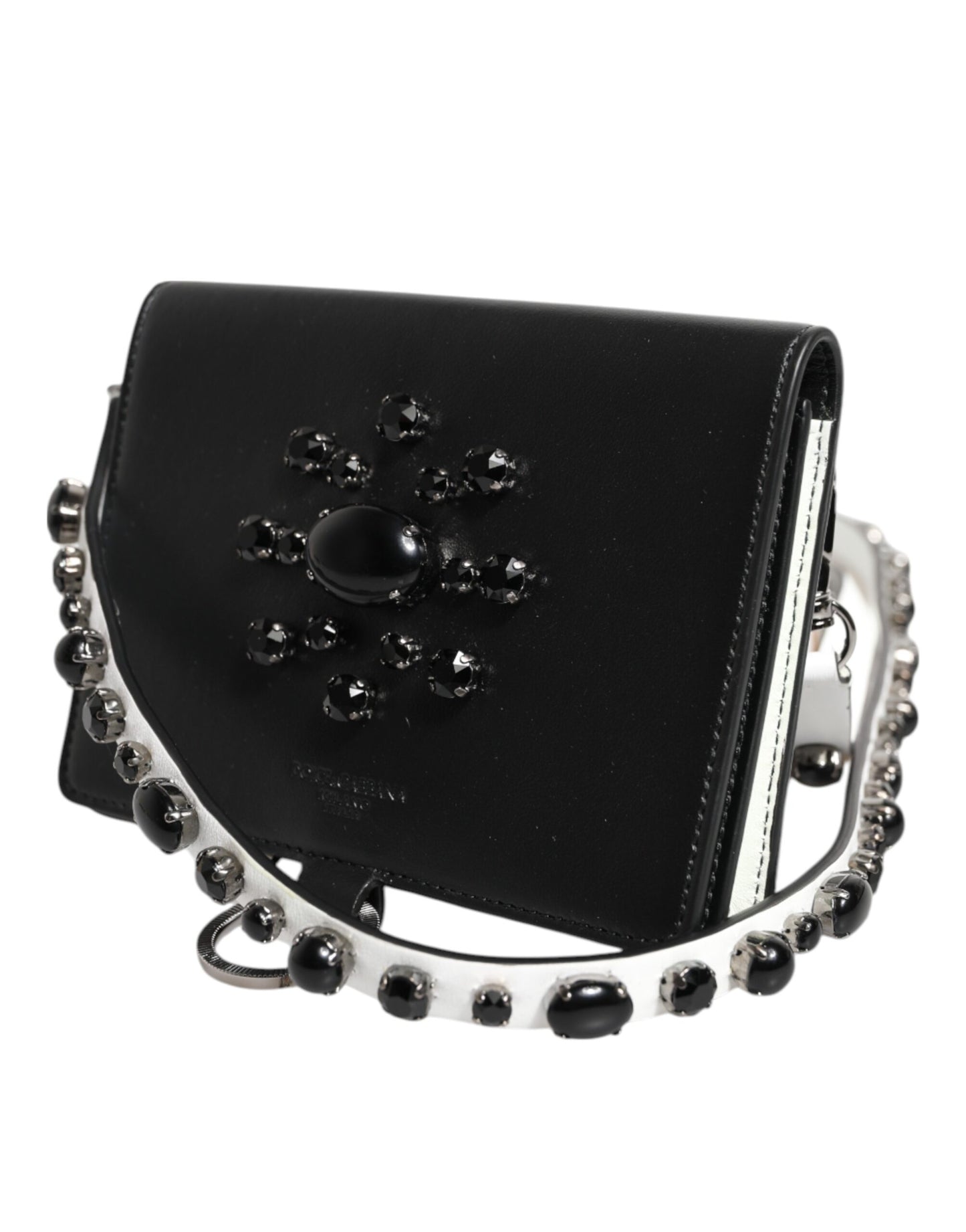 Black Leather Crystal Embellished Card Holder Wallet