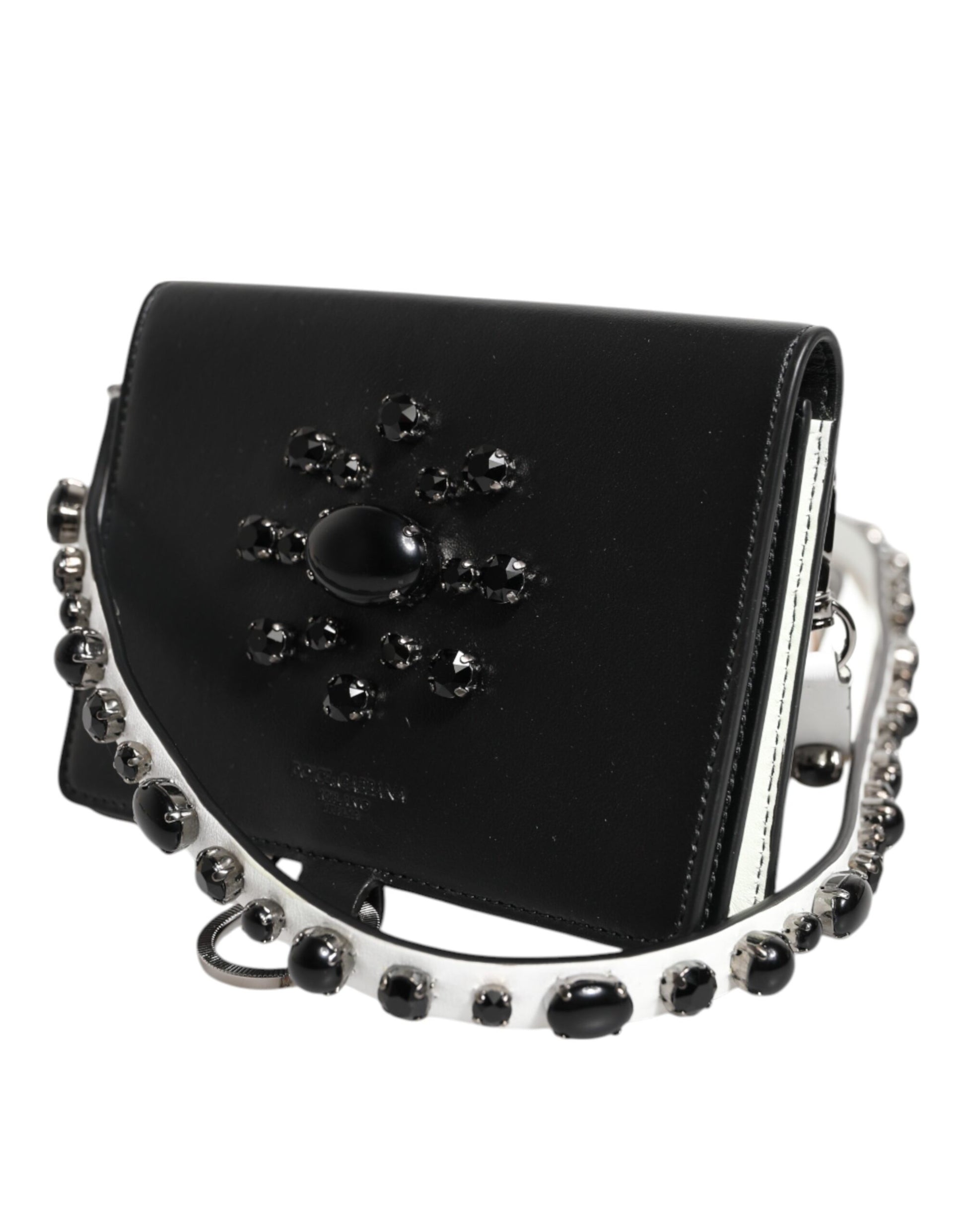 Black Leather Crystal Embellished Card Holder Wallet