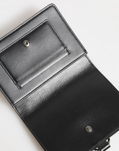 Black Leather Crystal Embellished Card Holder Wallet