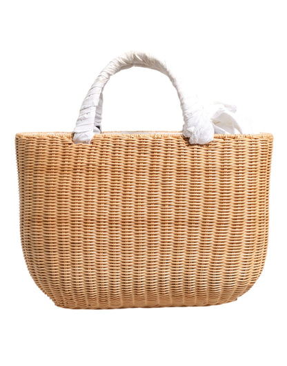 Beige Fiber Vegetable Basket Handbag Tote Bag