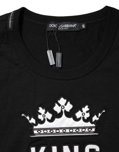 Black DG King Crown Cotton Crew Neck T-shirt