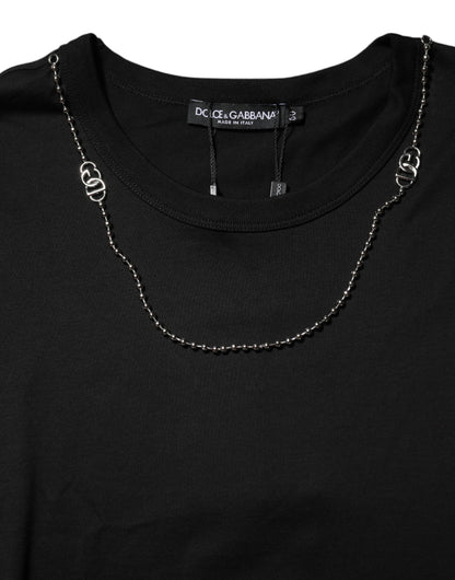 Black Chain Necklace Cotton Crewneck T-shirt