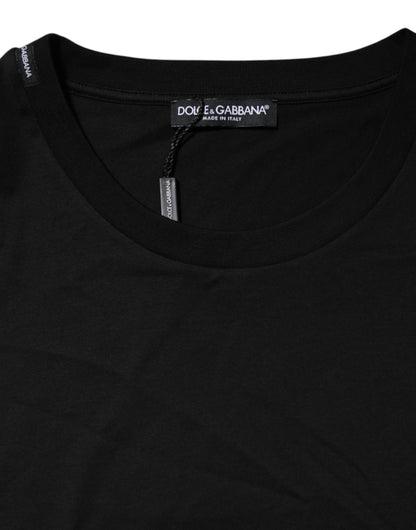 Black Cotton Crew Neck Short Sleeves T-shirt