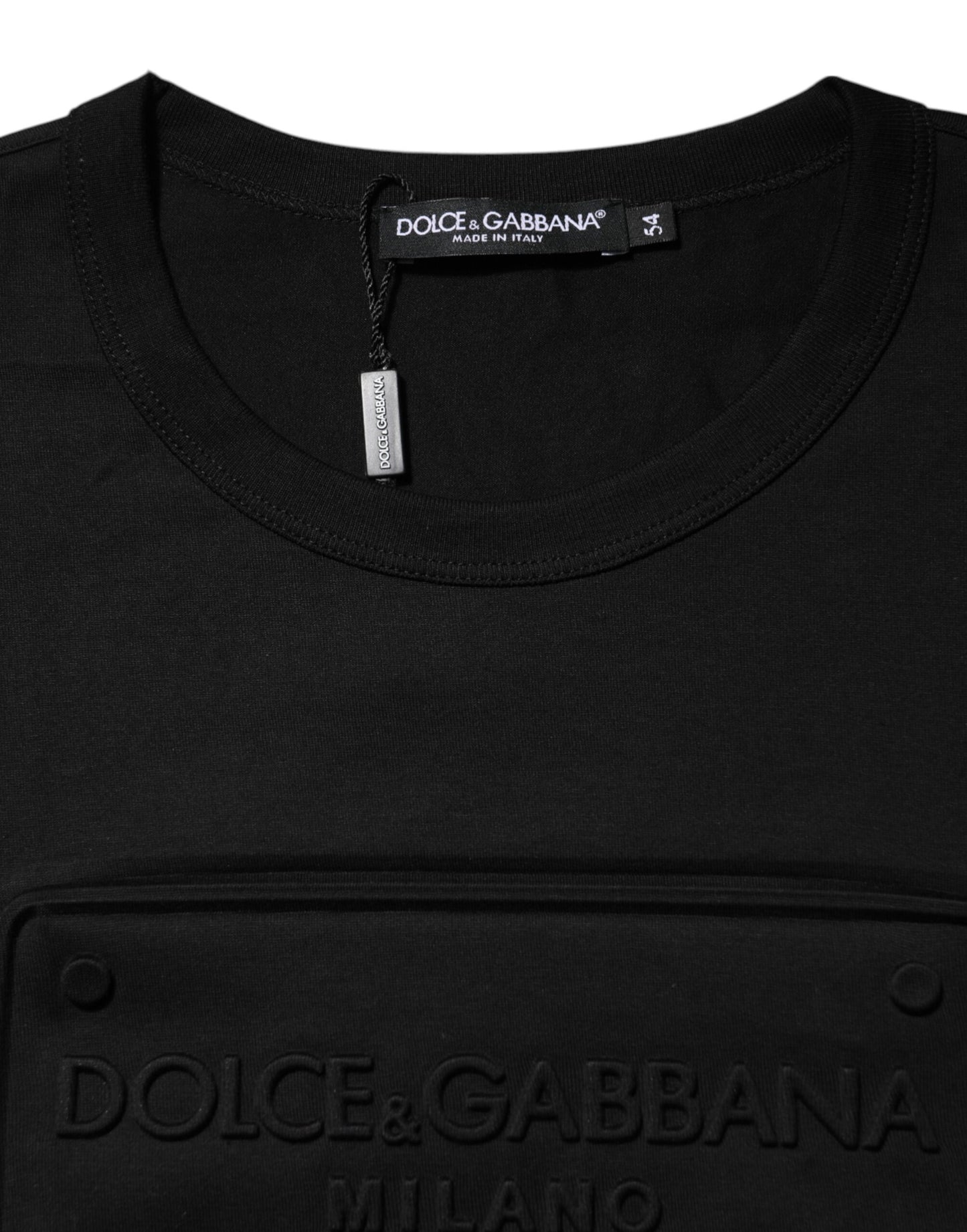 Black Embossed Logo Cotton Crew Neck T-shirt