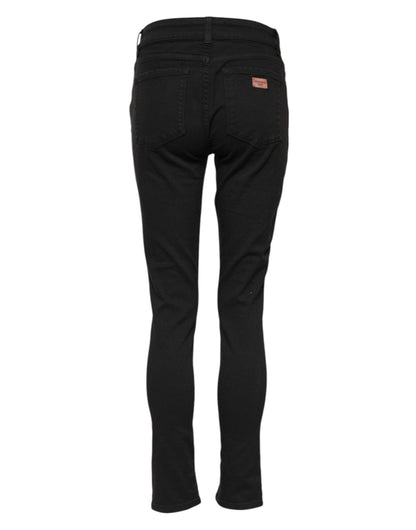 Black Cotton Skinny Mid Waist Denim Jeans