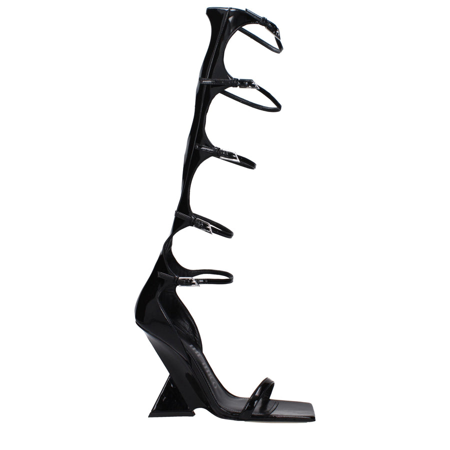 Black Leather Stiletto Heel Sandals