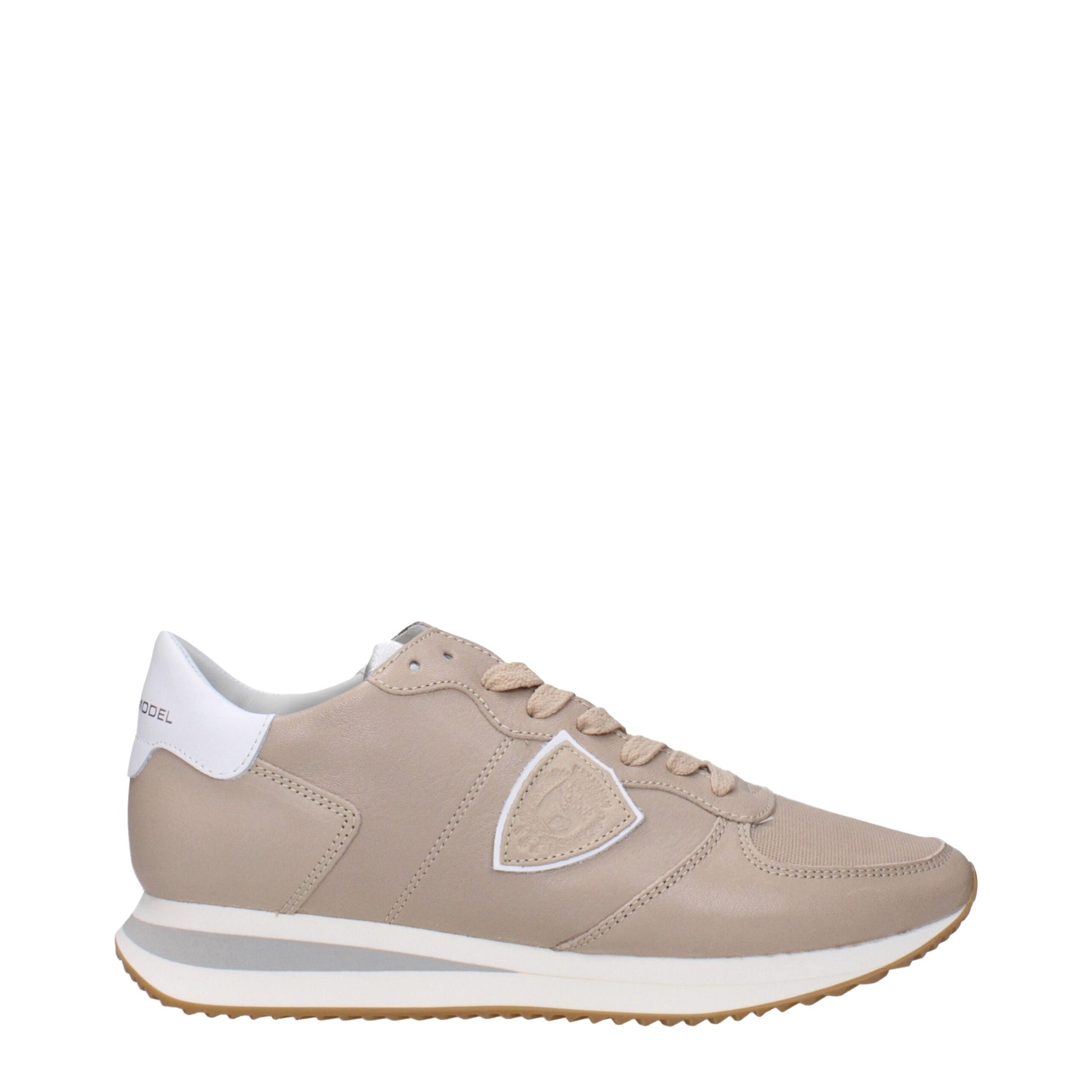 Beige Leather Low Top Sneakers