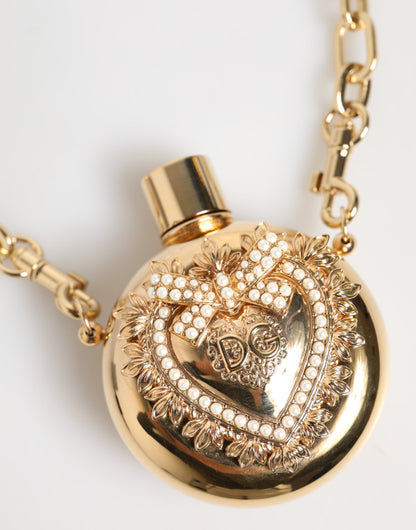 Gold Brass Rhinestone Devotion Charm Pendant Necklace
