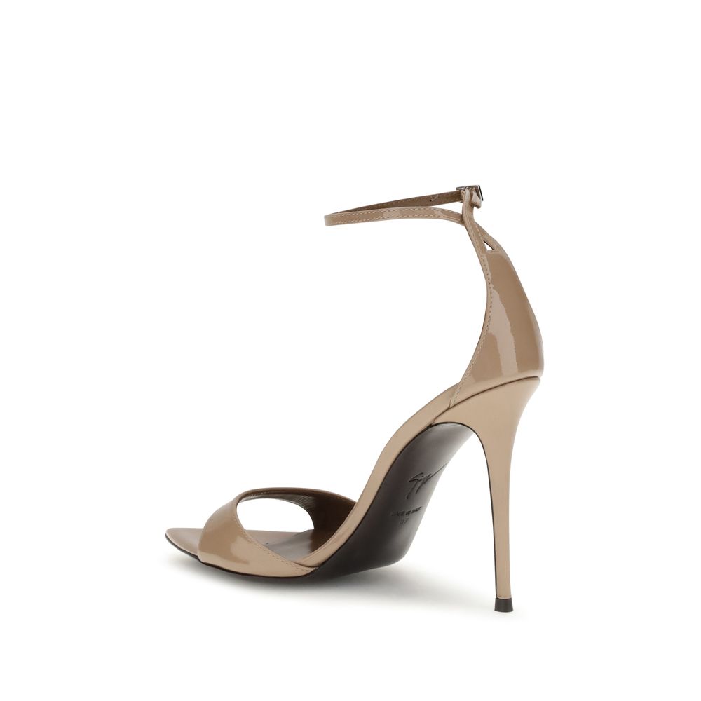 Beige Leather Stiletto Heel Sandals