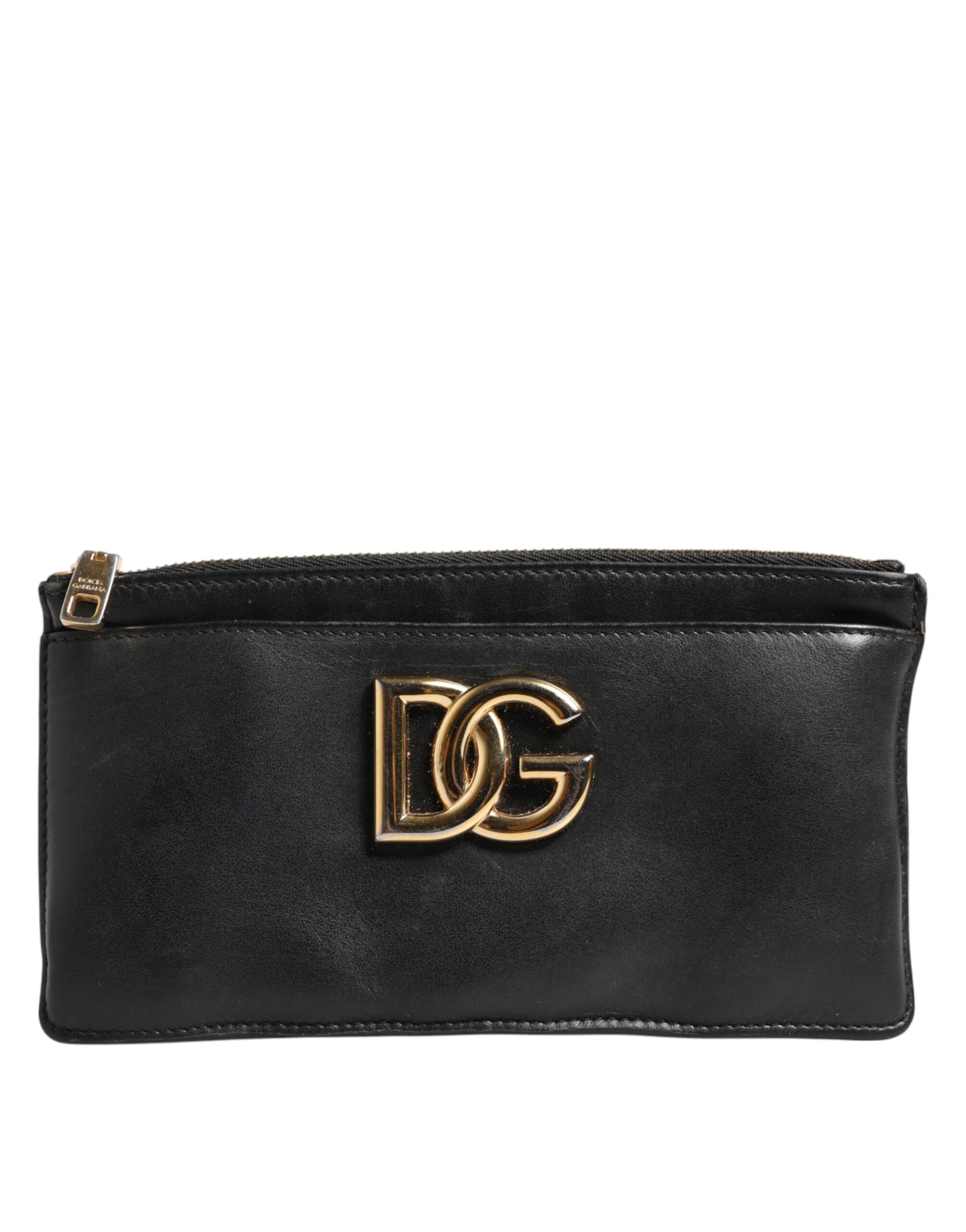 Black Calfskin Leather DG Logo Women Card Holder Wallet