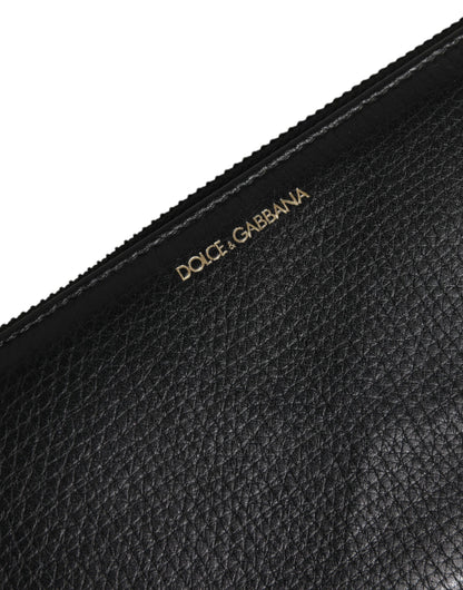 Black Calfskin Leather Logo Zip Around Continental Wallet