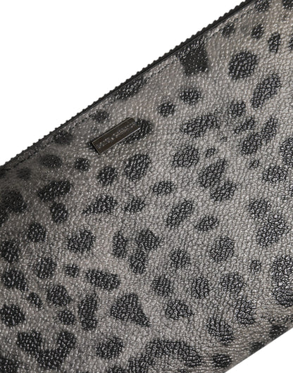 Black Gray Leopard Leather Zip Around Continental Wallet