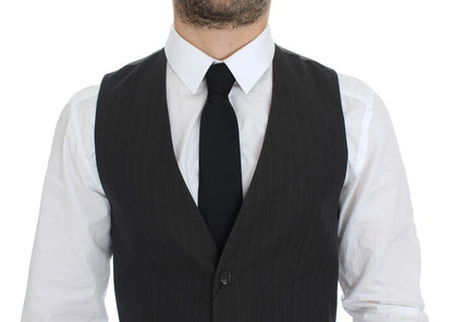 Gray Striped Formal Dress Gilet Vest