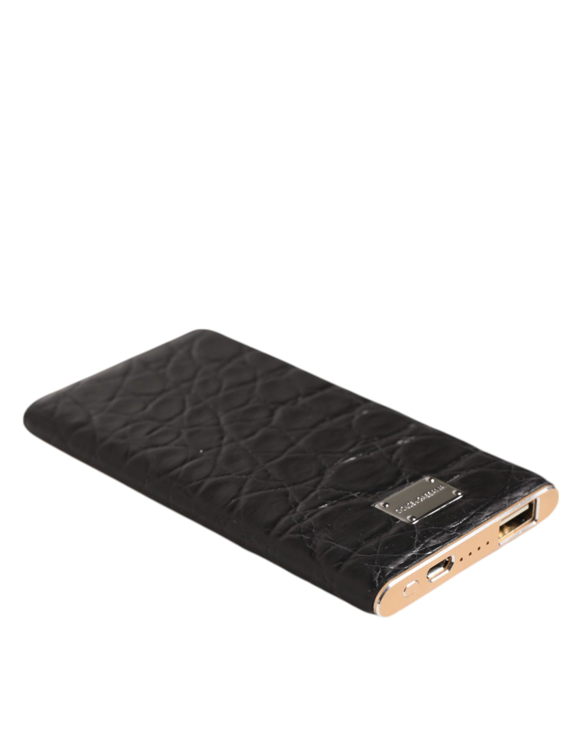 Black Leather Embossed Exotic 3000mAh  Power Bank Charger USB