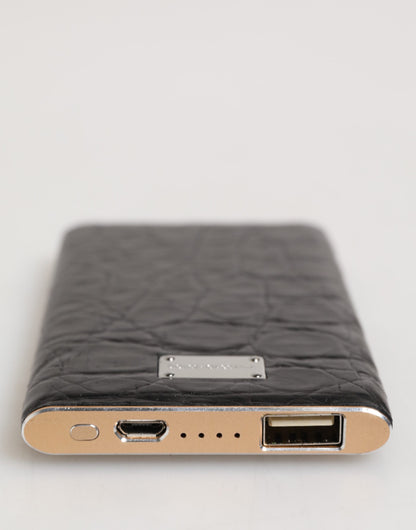 Black Leather Embossed Exotic 3000mAh  Power Bank Charger USB