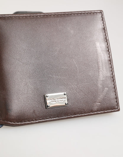 Brown Leather DG Logo Engrave Bifold Card Holder Wallet