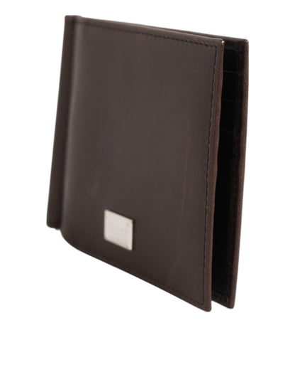 Brown Leather DG Logo Engrave Bifold Card Holder Wallet