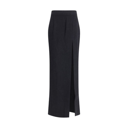 Black Fleece Wool Long Skirt
