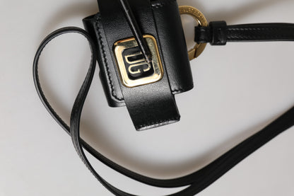 Black Leather Strap Gold Metal DG Logo Plaque Airpods Case
