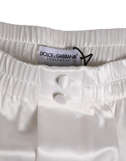White Silk Satin Elastic Men Boxer Short Swimwear