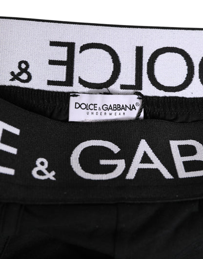 Black Cotton Elastic Logo Waistband Swimwear
