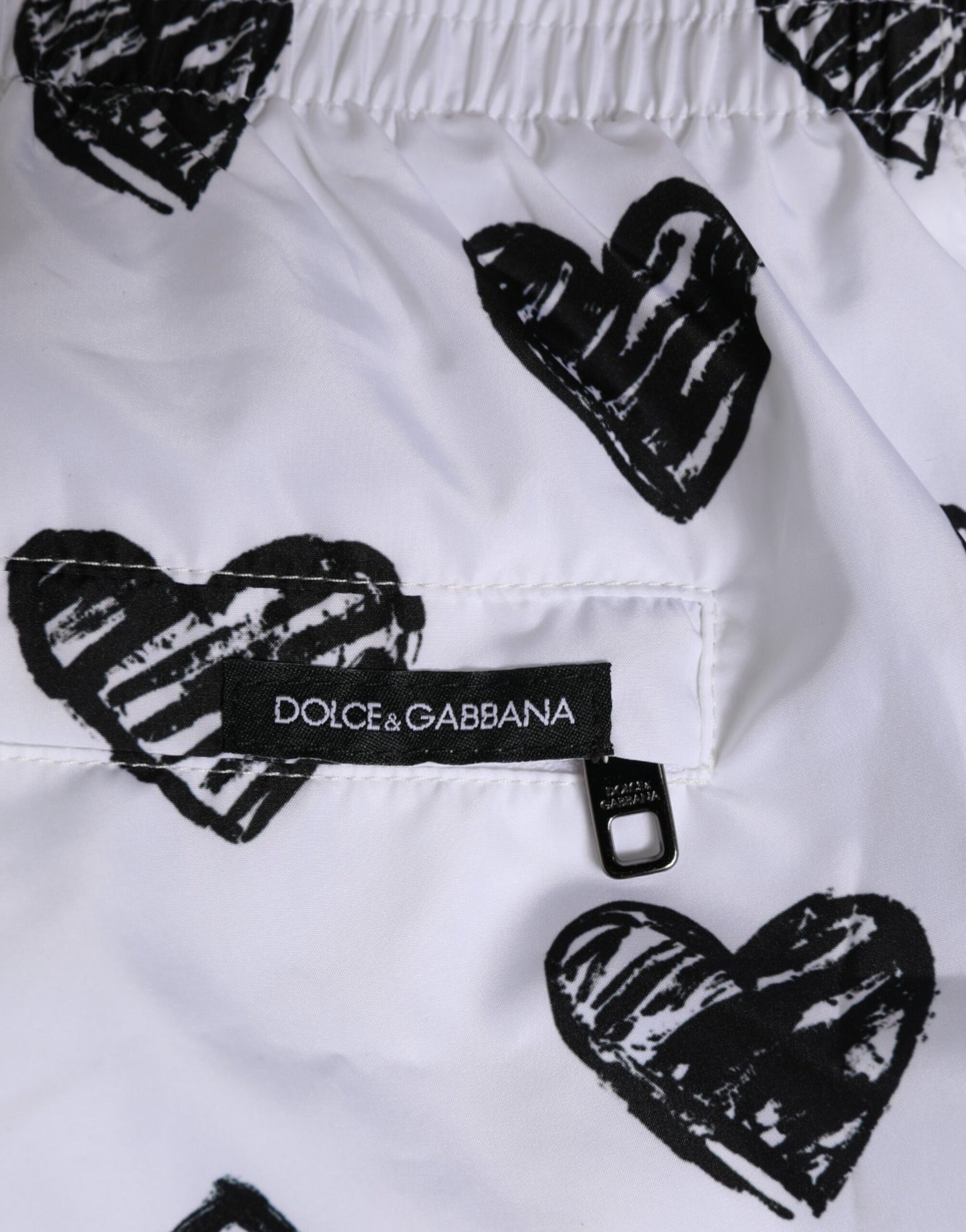 White Black Heart Print Men Boxer Short Swimwear
