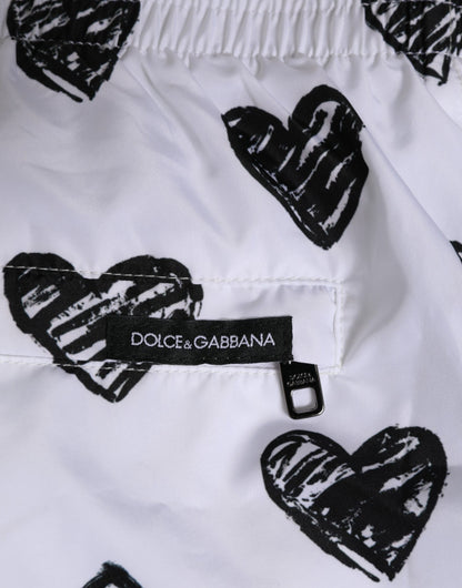 White Black Heart Print Men Boxer Short Swimwear
