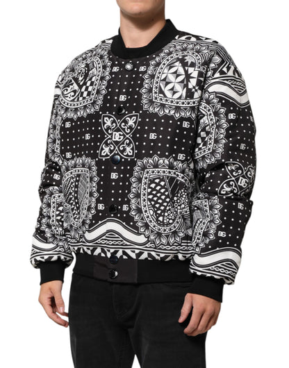 Black White Bandana Print Bomber Jacket