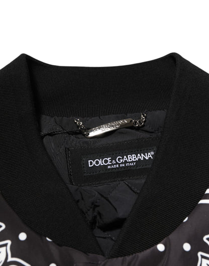 Black White Bandana Print Bomber Jacket
