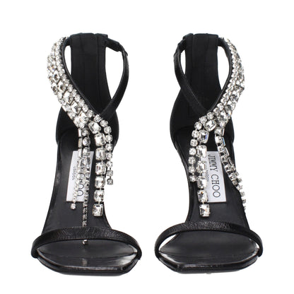 Black Leather Stiletto Heel Sandals