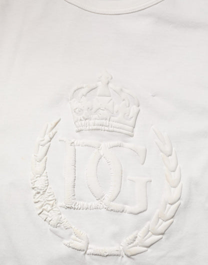 White Cotton DG Crown Embossed Men T-shirt