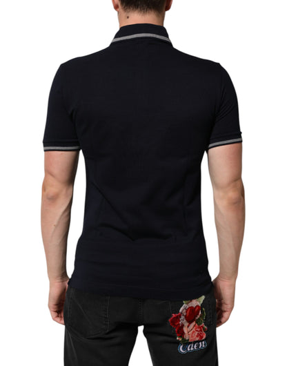 Navy Blue Cotton Crown Crest Logo Men T-Shirt