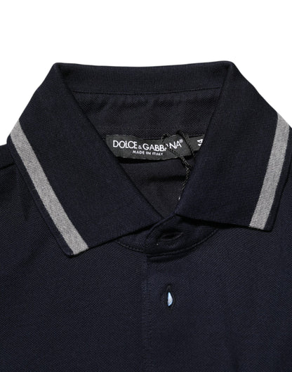 Navy Blue Cotton Crown Crest Logo Men T-Shirt