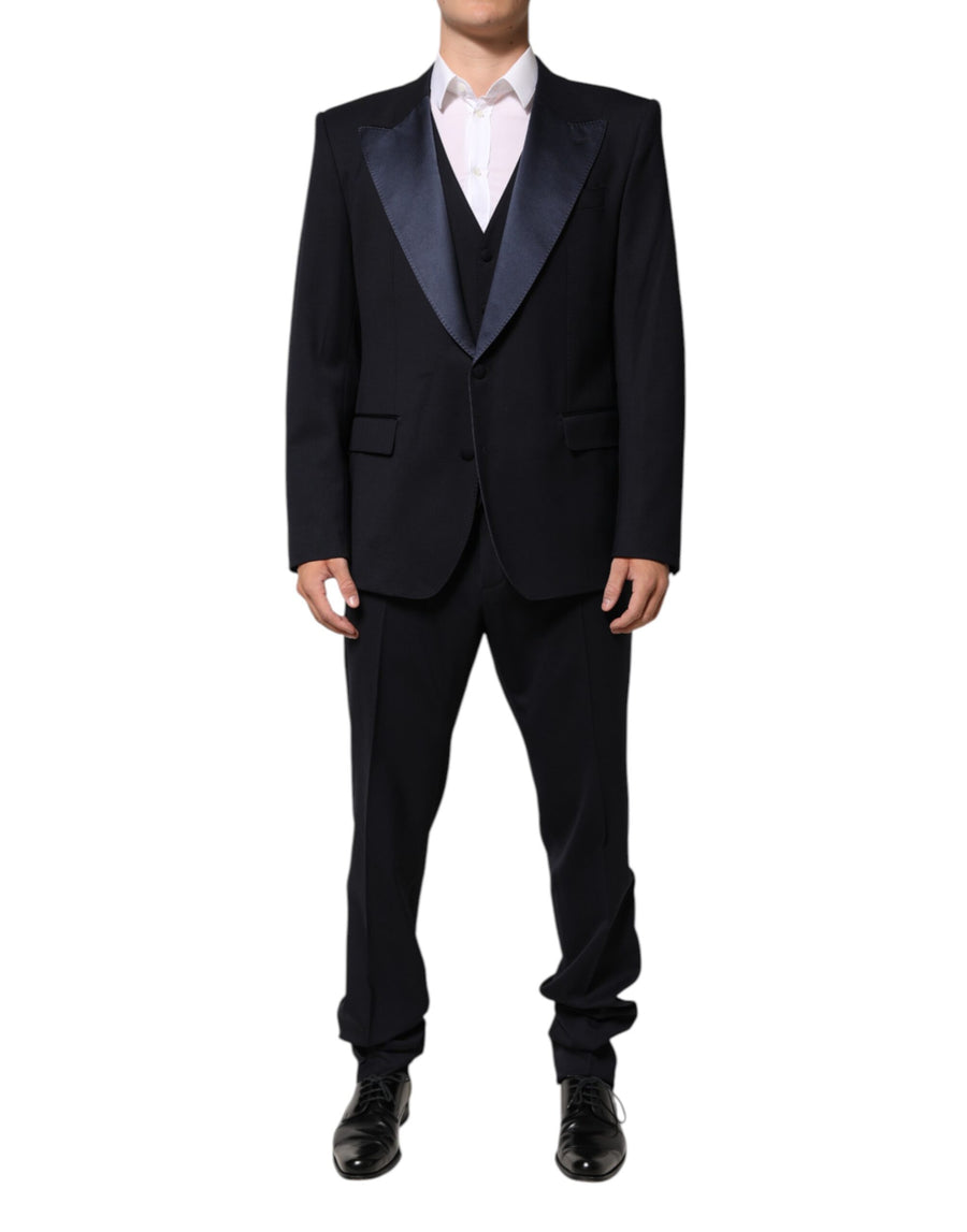Black 3 Piece Wool Silk Blend Suit SICILIA