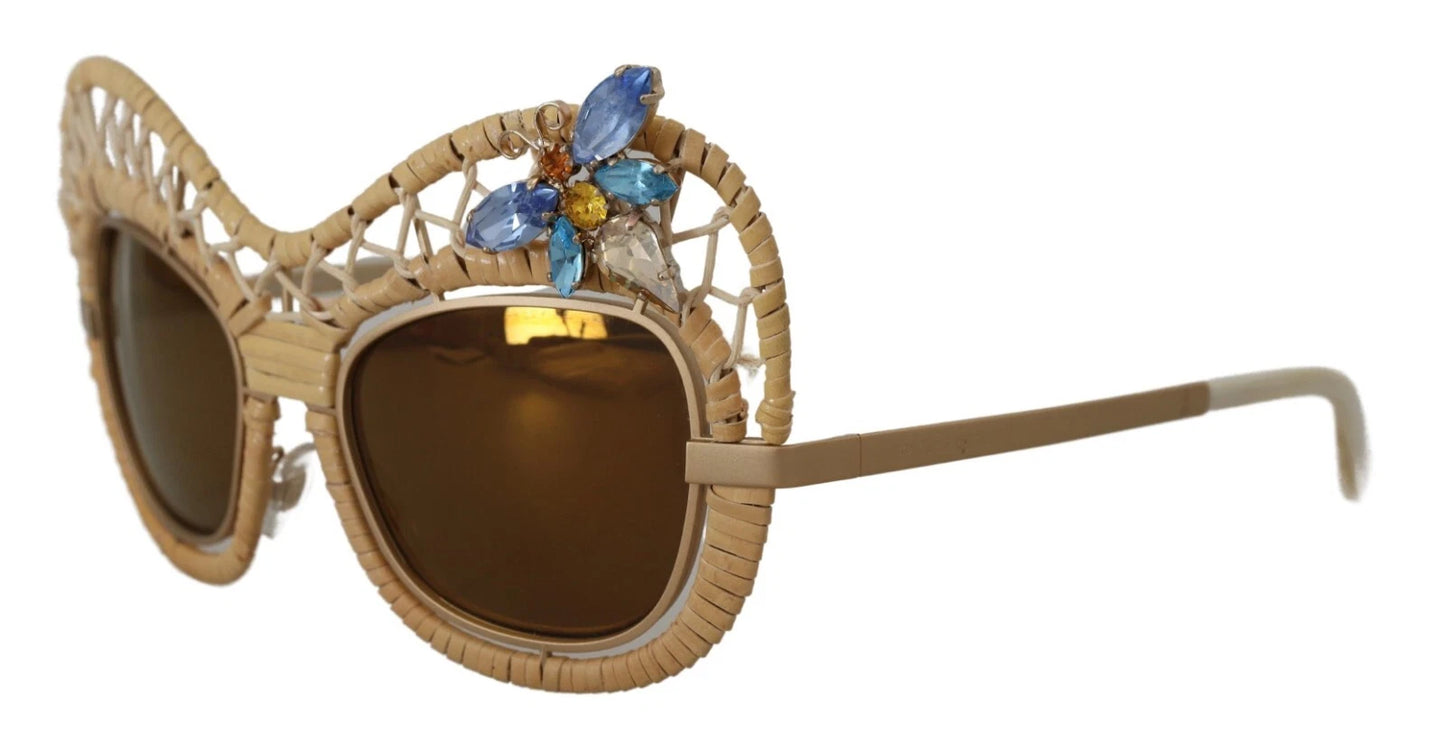 DG2159B Beige Gold Straw Butterfly Crystals Sunglasses