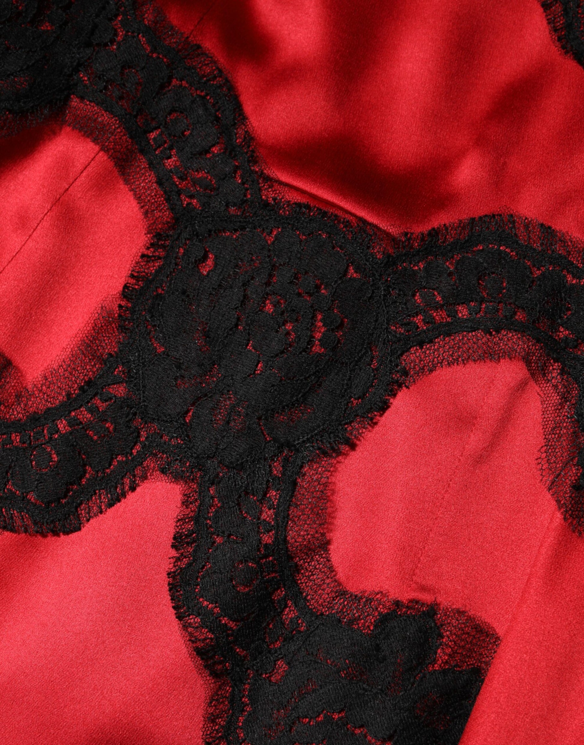 Red Black Silk Lace Mini Short Sleeve Dress