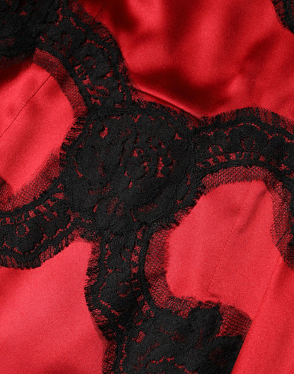 Red Black Silk Lace Mini Short Sleeve Dress