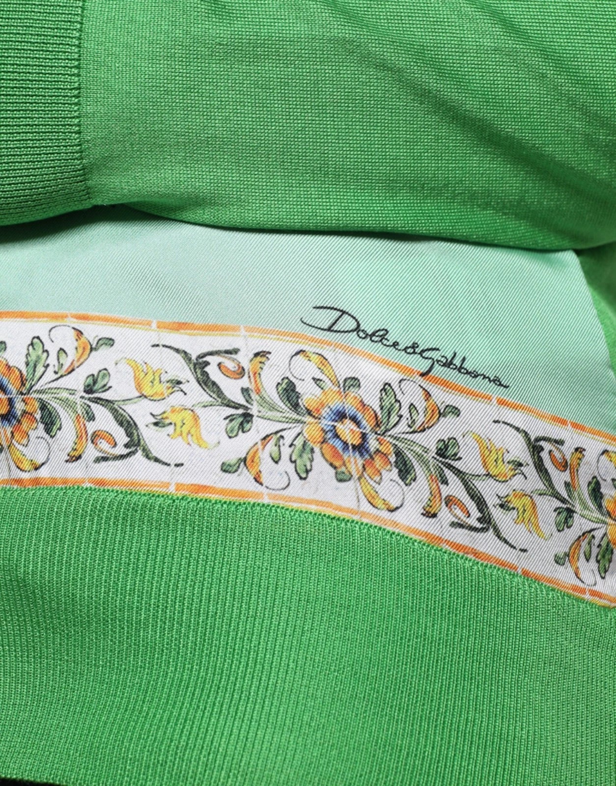 Green Lemon Print Pullover Silk Women Sweater