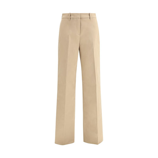 Beige Cotton Casual Pants