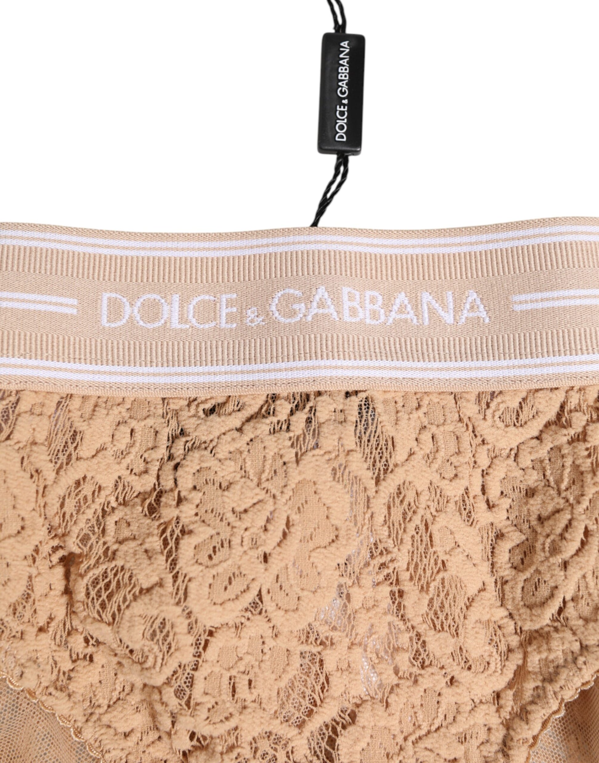 Beige Lace Brasiliano Briefs Logo Waistband Underwear