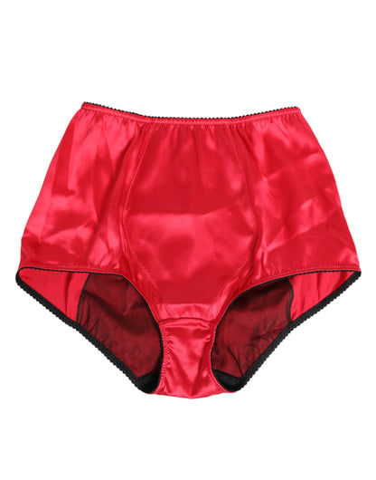Red Silk Satin High-Waist Briefs Underwear