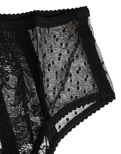 Black Floral Lace Sheer Mesh High Waist Underwear