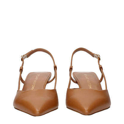 Brown Leather Mid Heel Pumps