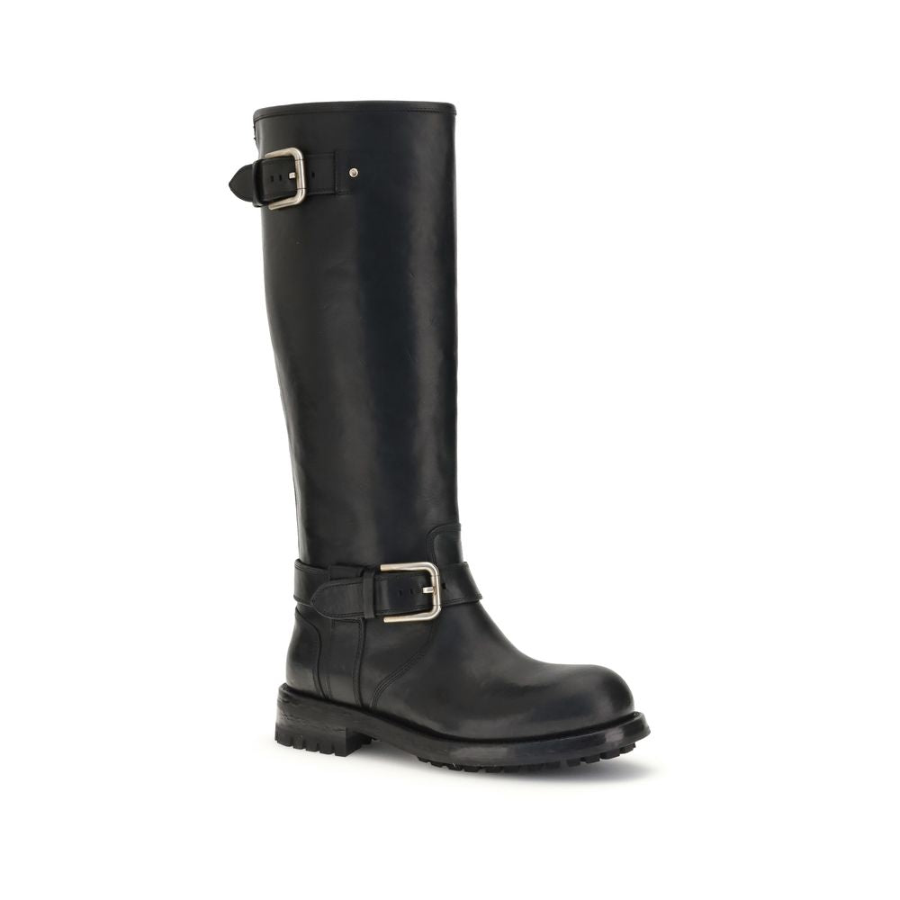 Black Calf Leather Bos Taurus Lace-Up Boots