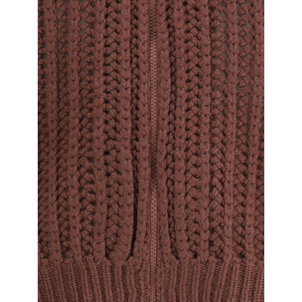 Balloon Net Embroidery Cardigan in cashmere with a hood