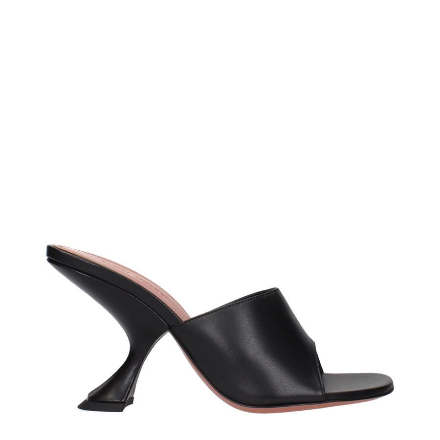 Black Leather Stiletto Heel Sandals