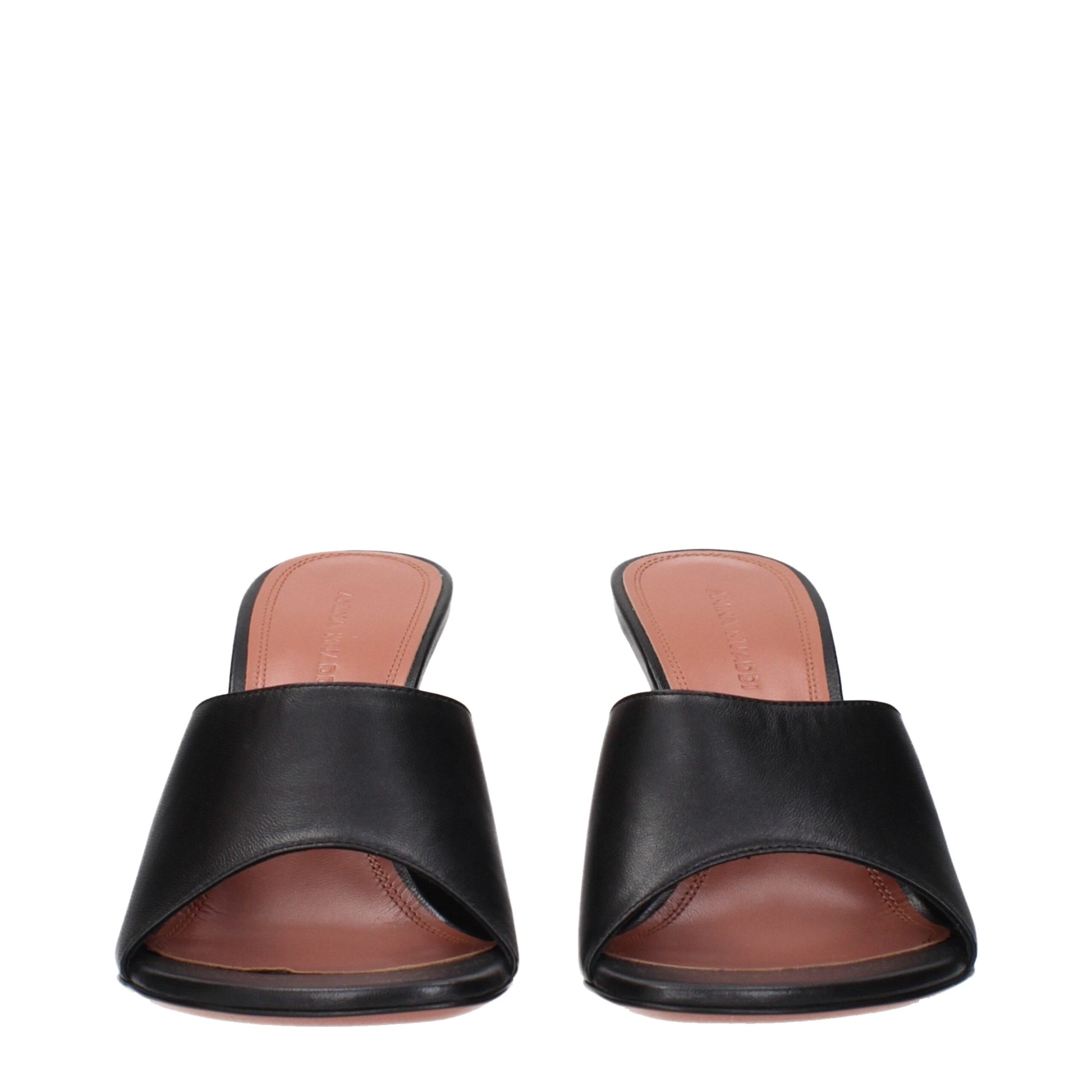 Black Leather Stiletto Heel Sandals