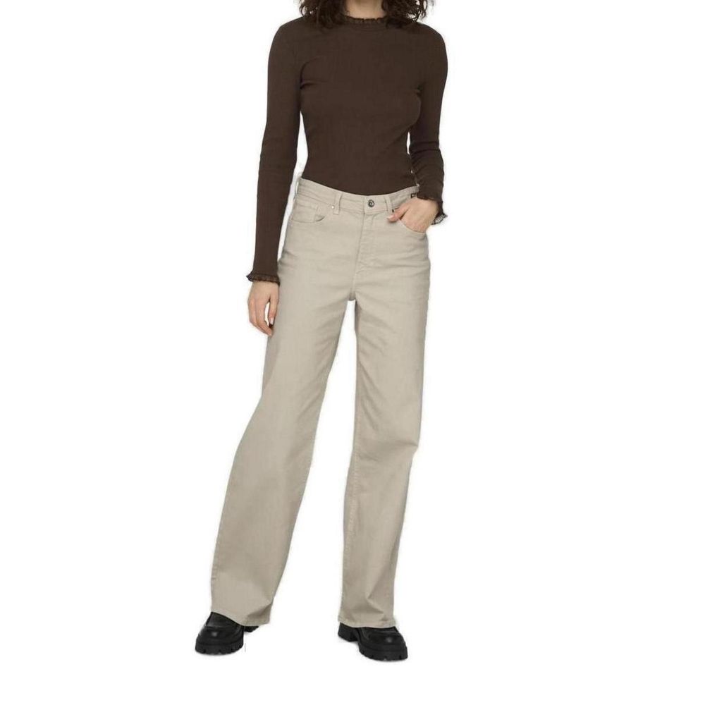 Beige Cotton Relaxed Fit Jeans